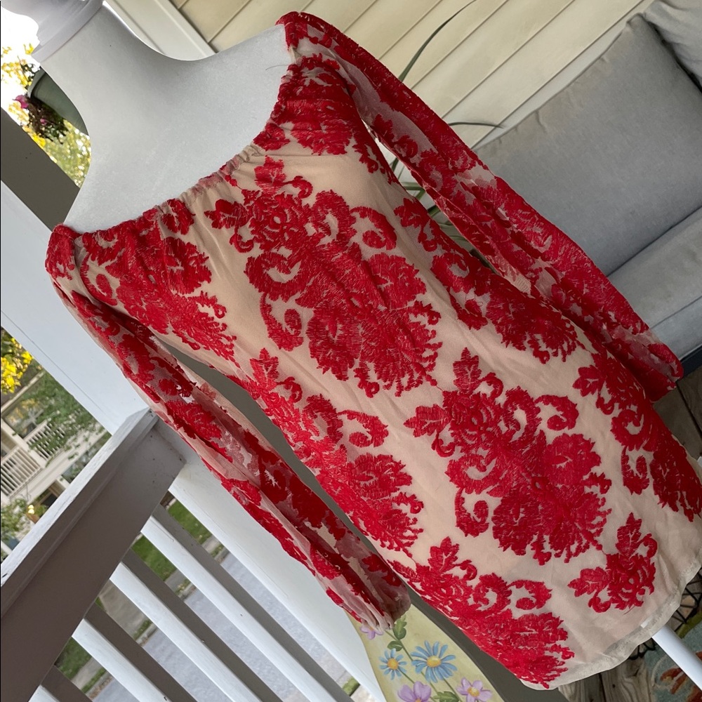 Red Floral Long Sleeve Dress